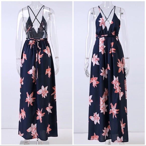 Navy and pink lily maxi dress restocked! - Picture 3 of 6